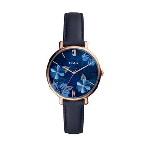 New Fossil Jacqueline Navy Leather Ladies Watch